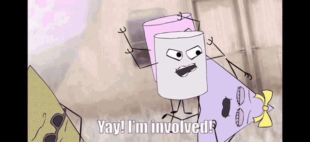 a cartoon of a marshmallow says yay i 'm involved