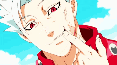 ban from the seven deadly sins has vampire teeth and blood on his face .