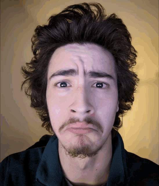a man with a beard is making a funny face