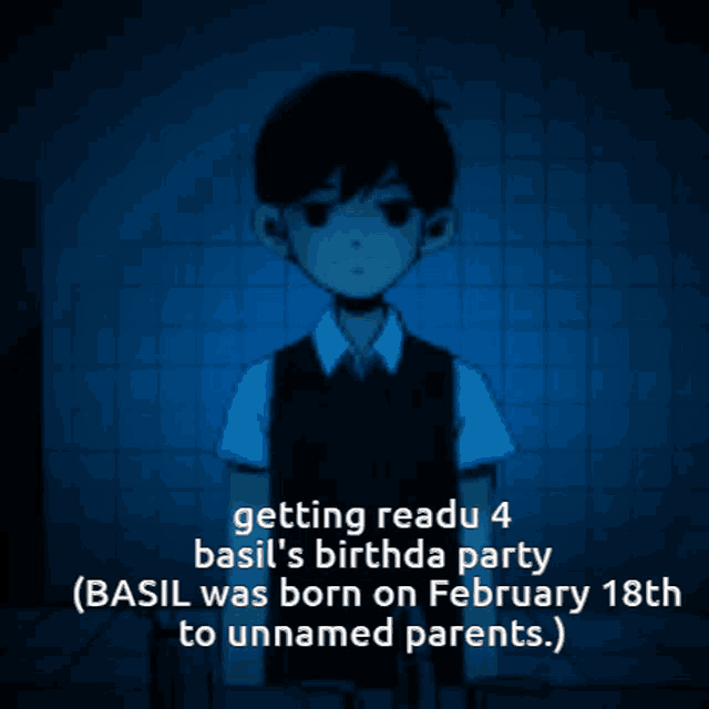 a picture of a boy with the words getting readu 4 basil 's birthday party