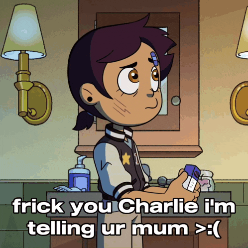 a cartoon of a girl with a bandage on her head says trick you charlie