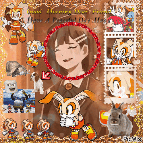 a collage of cartoon characters with the words good morning dear friend have a peaceful day