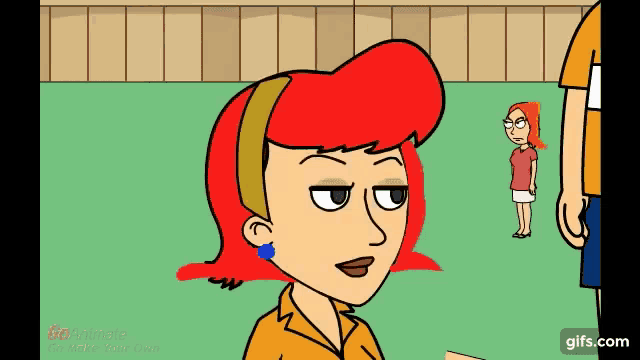 a cartoon of a woman with red hair standing next to a man