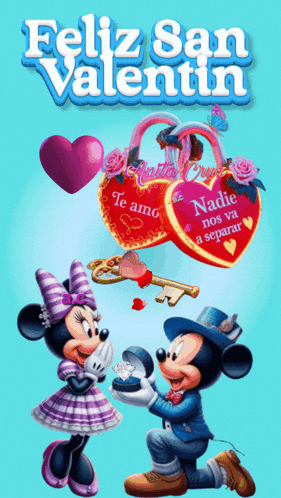a valentine 's day greeting card with mickey and minnie mouse