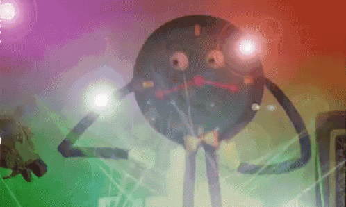 a cartoon character with a bow tie and glasses is surrounded by lights