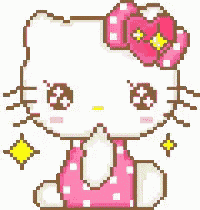 a pixel art of hello kitty with a pink bow