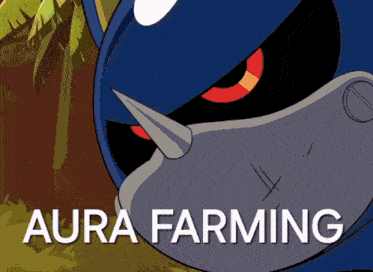 a cartoon of a robot with aura farming written below it