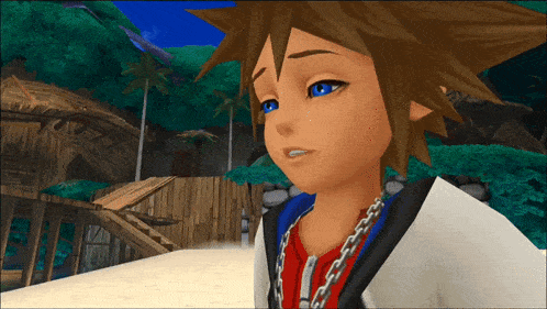 sora from the video game kingdom hearts is looking at something