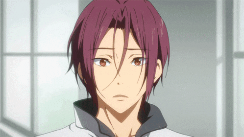 a close up of a anime character with purple hair