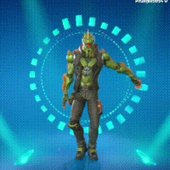 a video game character is standing in front of a circle of squares .