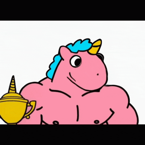 a cartoon drawing of a unicorn holding a lamp