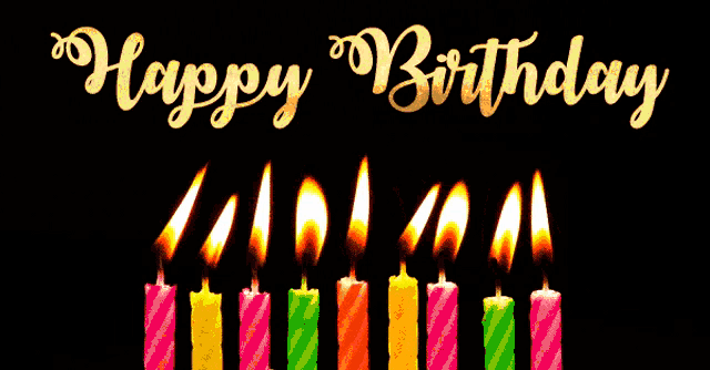 a happy birthday greeting card with candles lit up