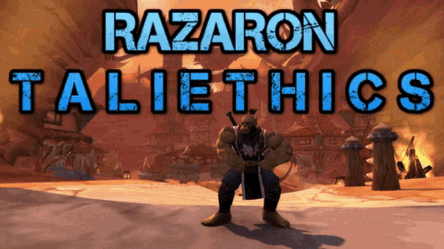 an advertisement for razaron taliethics shows a man in a warrior costume