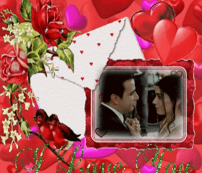 a picture of a bride and groom in a frame with the words i love you in the corner