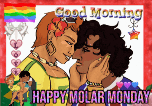 a happy molar monday greeting card with two people kissing