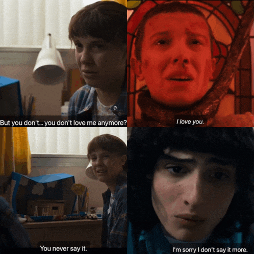 a collage of a girl and a boy saying but you don 't you don 't love me anymore and i love you