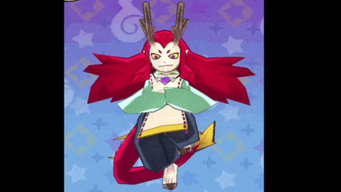 a cartoon character with red hair and antlers