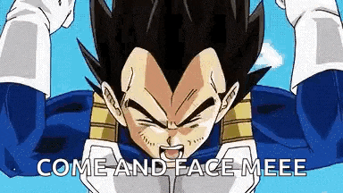 a cartoon character from dragon ball z is flying through the air with his arms outstretched .
