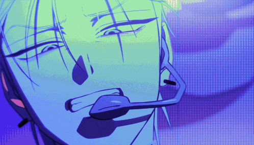 a close up of a person 's face with a microphone in his mouth