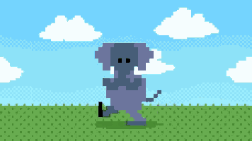 an elephant in a pixel art style is running in a field .