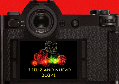 a camera has a screen that says feliz ano nuevo 2024