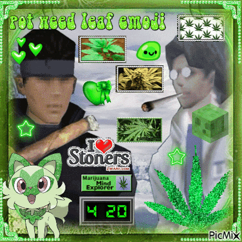 a picture of a man smoking a cigarette with the words pot need leaf emoji on it