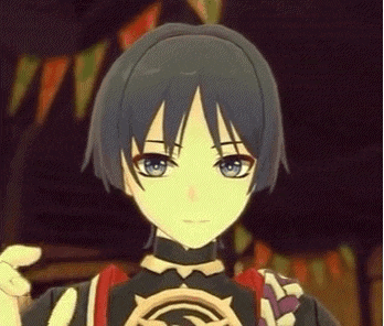 a close up of a anime character 's face with a yellow background .