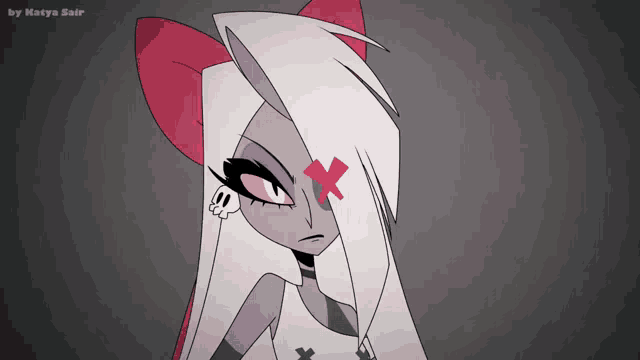 a cartoon drawing of a girl with a skull on her ear