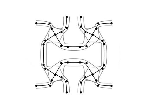 a black and white drawing of lines and dots