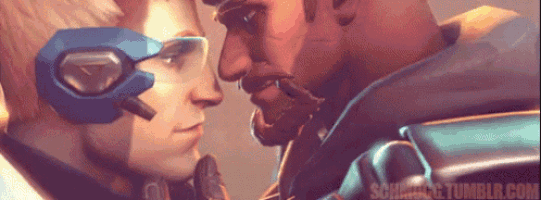 two men are standing next to each other and looking at each other in a video game .