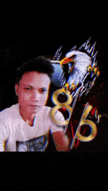 a man is standing in front of an eagle and the word su is on the top