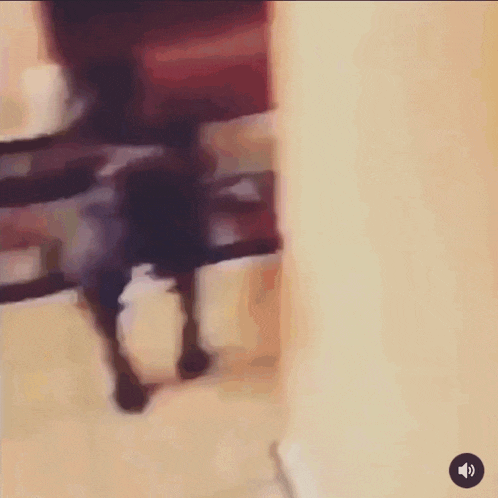 a blurry picture of a person walking with a sound button