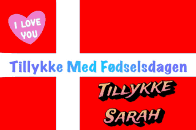 a red white and blue flag with a pink heart that says i love you