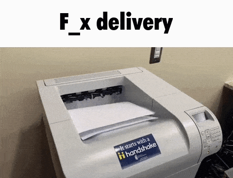 a white printer with a handshake sticker on it