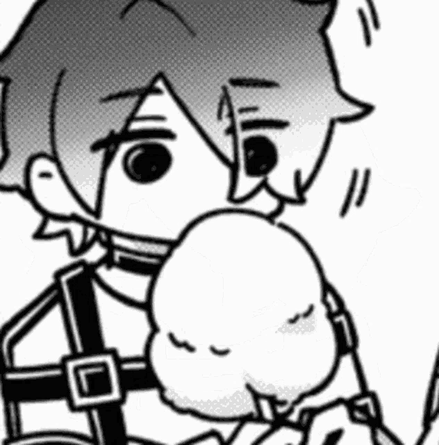 a black and white drawing of a boy eating cotton candy on a stick .