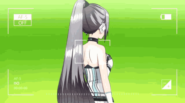 a girl with a ponytail is being filmed with an af-s off displayed