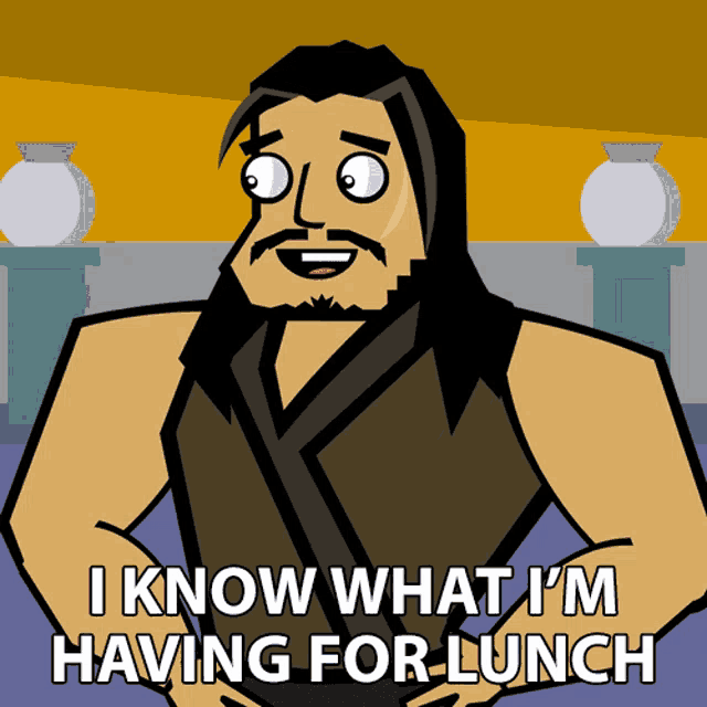 a cartoon of a man saying i know what i m having for lunch