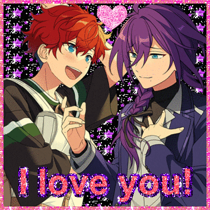 a picture of two anime characters with the words " i love you " on it