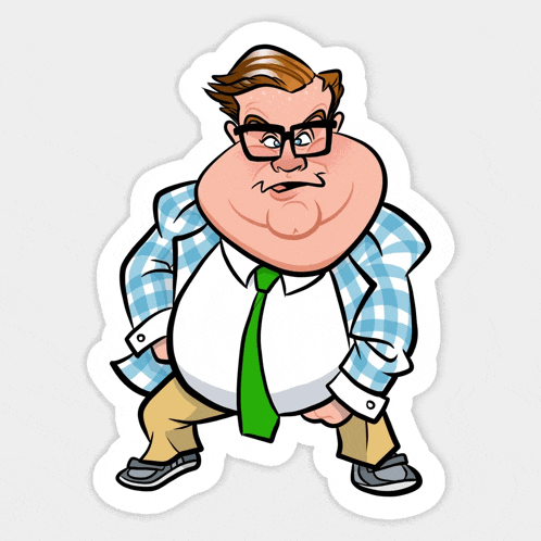 a cartoon man with glasses and a green tie