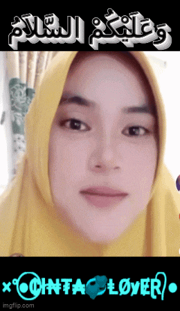 a woman wearing a yellow hijab with the words cinta lover on the bottom