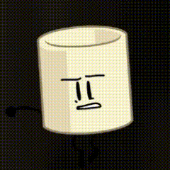 a cartoon drawing of a marshmallow with a sad face and a stick .