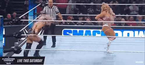 two women are wrestling in a ring with the words live this saturday