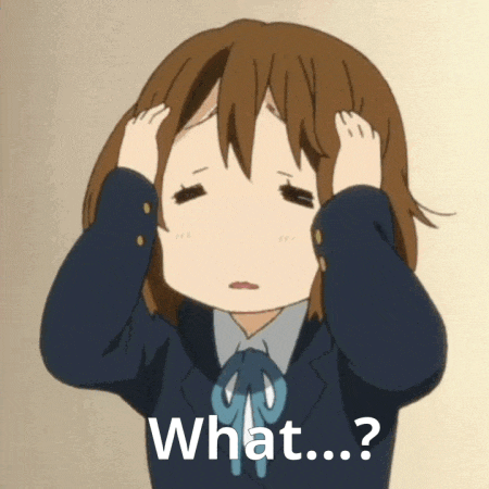 a cartoon girl is holding her head and the words " what " are above her
