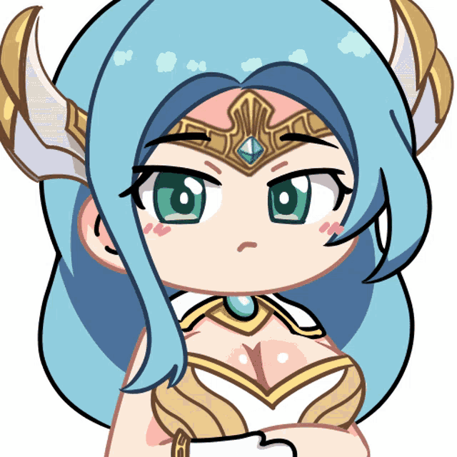 a cartoon of a girl with blue hair and a crown on her head