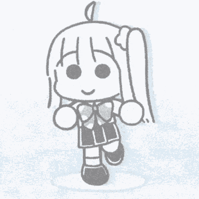 a black and white drawing of a girl with pigtails and a bow
