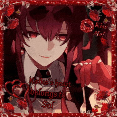 a picture of a girl with red hair and the words kafka 's heart belongs to sol
