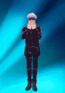 a cartoon character covering his face with his hands while wearing sunglasses