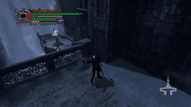 a screenshot of a video game shows a man holding a sword and a gun with the number 6 on the screen