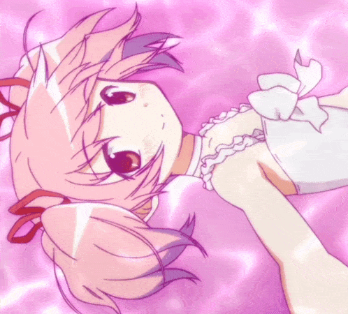 a drawing of a girl with pink hair laying on her back