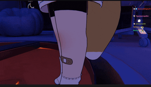 a person with a bandage on their leg is standing in front of a pumpkin